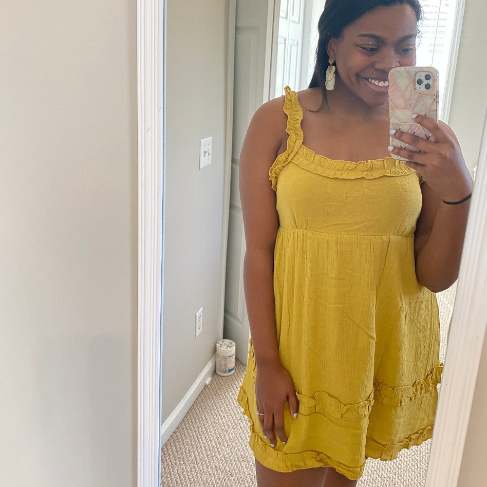 Mustard Sleeveless Mini Dress w/ Dainty Ruffles